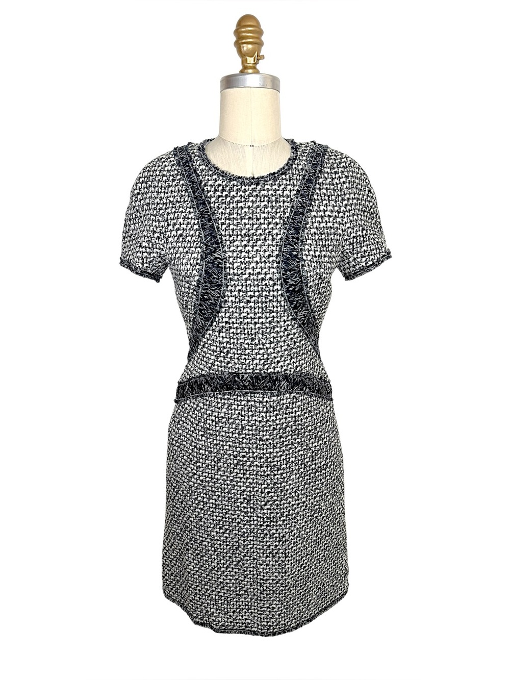 Chanel Black White Tweed Mini Dress FR36